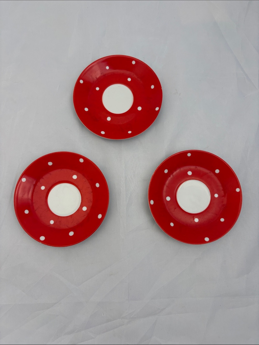 Red Polka Dot Saucer Set - 3 Pieces